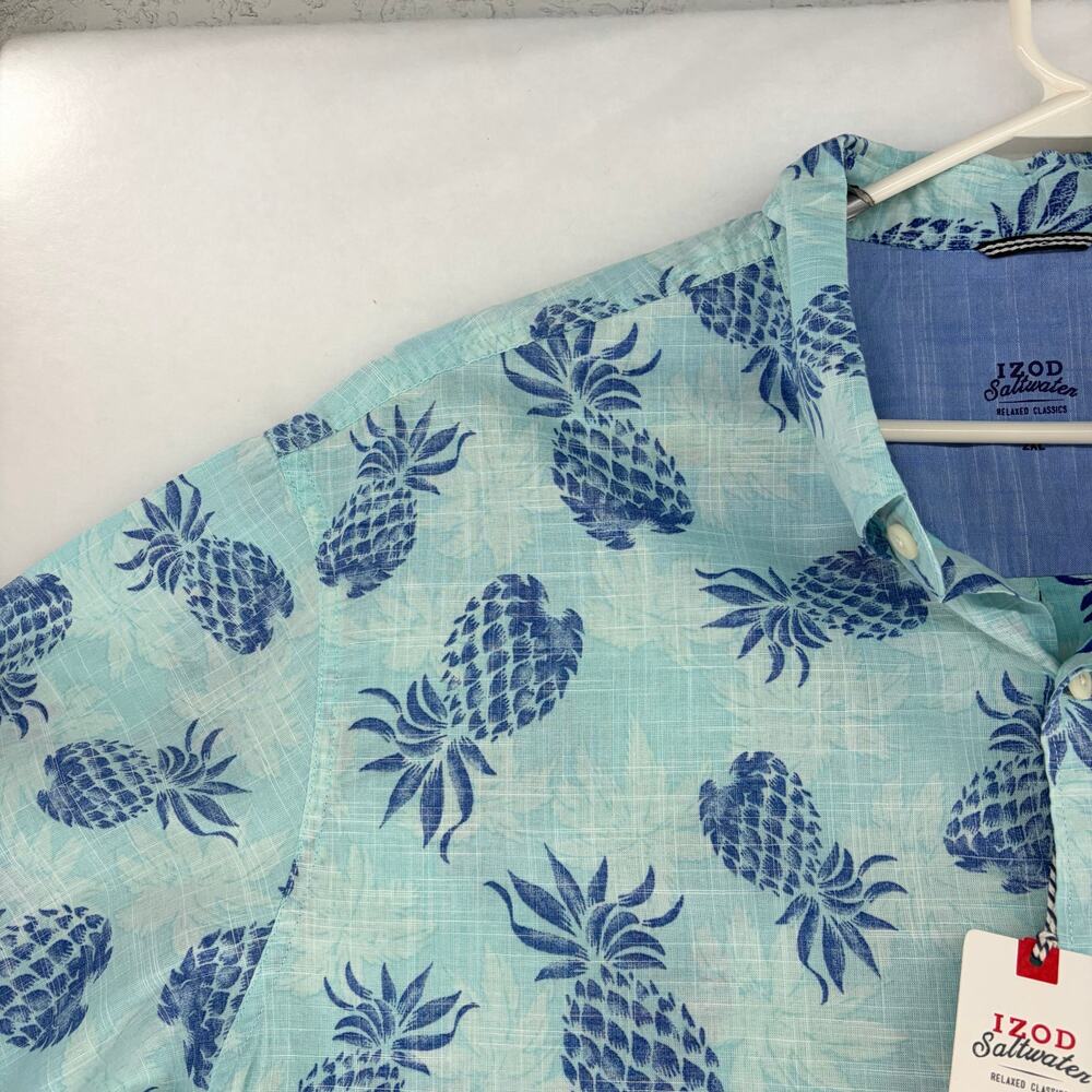 IZOD Men's 2XL Dockside Chambray Pineapple Short Sleeve Button Down Shirt NWT - Picture 12 of 16